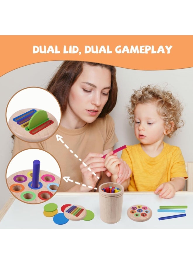Toys for 3 Year Old, Dual Play Wooden Educational Color Sorting Toy Toddler Preschool Learning Activities, Fine Motor Skills Sensory Toys for Toddlers 3-5 Girl Boy Birthday Gifts - Image 2
